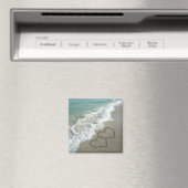 Aimant Deux Coeurs de sable sur la plage, Océan romantiqu (In Situ (Lave-vaisselle))