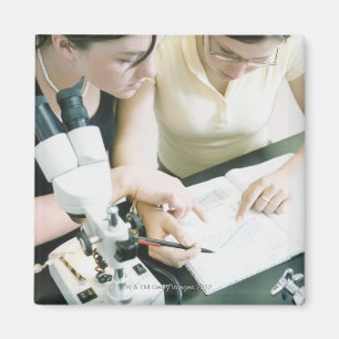 Aimant Deux filles avec le microscope