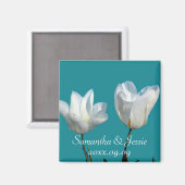 Aimant deux fleurs de tulipe blanches, sauvegarder la dat (Recto/Verso)