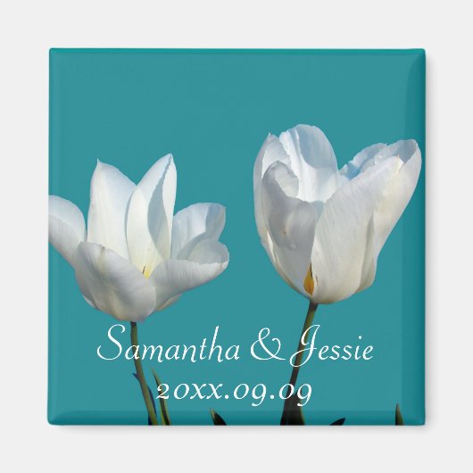 Aimant deux fleurs de tulipe blanches, sauvegarder la dat (Devant)