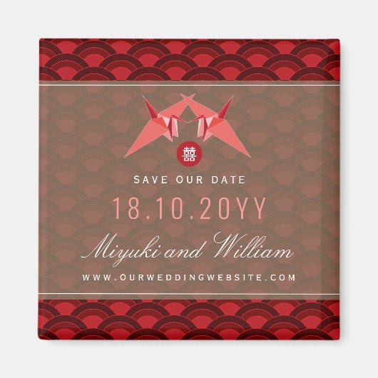 Aimant Deux Grues En Papier Rouge Motif De La St Jacques  (Devant)