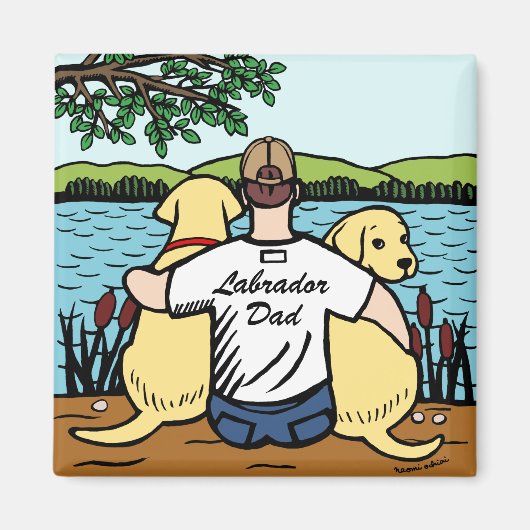 Aimant Deux Labradors Jaunes et papa (Devant)