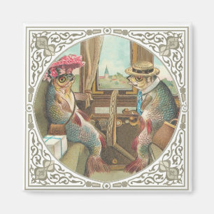 Aimant Deux poissons anthropomorphes dans un train