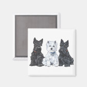 Aimant Deux Scotties et un Westie (Recto/Verso)
