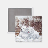 Aimant Deux Westies en hiver (Recto/Verso)