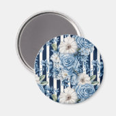 Aimant Déversoir de mariage Fleurs Rayures Bleu Marine (Recto/Verso)