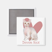 Aimant Dévon Rex Chat Aquarelle Kitty Coeur rose (Recto/Verso)