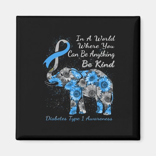 Aimant Diabète Type 1 Sensibilisation Tournesol éléphant  (Devant)