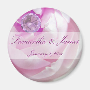 Aimant Diamant dans une rose personnelle de mariage rose