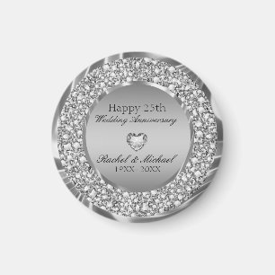 Aimant Diamants D'Argent Et Coeur - Anniversaire