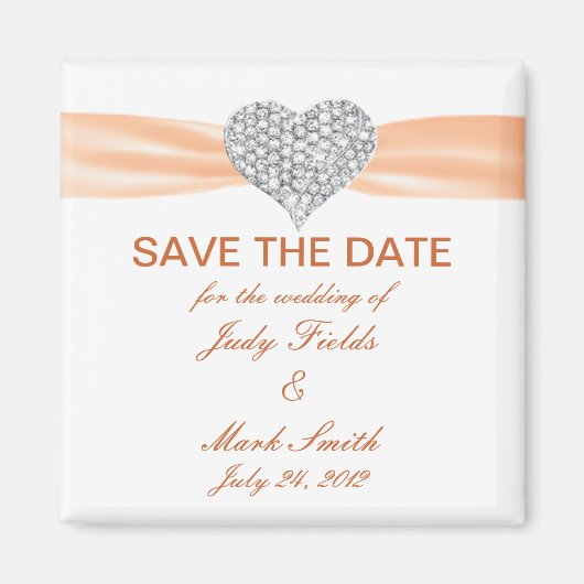 Aimant Diamond Coeur Orange Mariage Enregistrer La Date M (Devant)