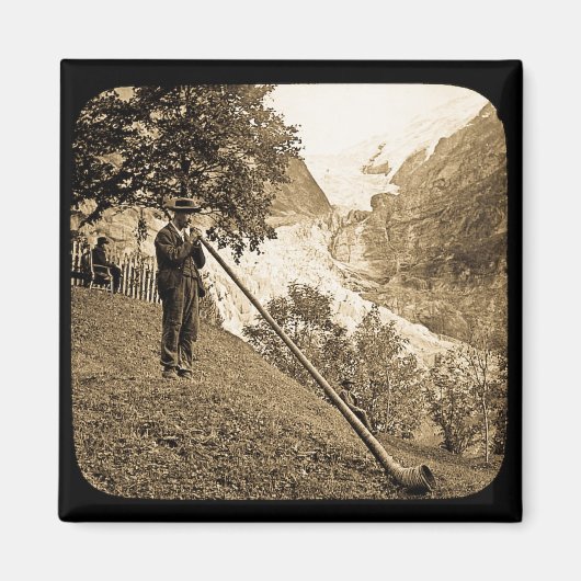 Aimant Diapositive de lanterne suisse Alpes Horn Blower (Devant)