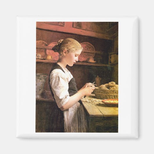Aimant Die kleine Kartoffelschälerin Girl Peeling Potatos (Devant)