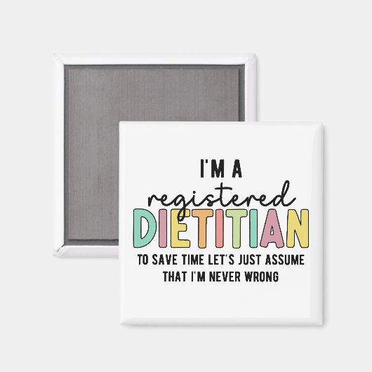 Aimant Diététiste enregistrée RD ne se trompe jamais de c (Recto/Verso)