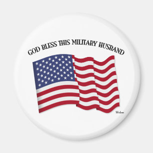 Aimant DIEU BÉNISSE CE MARI MILITAIRE avec drapeau améric