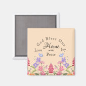 Aimant Dieu bénisse notre maison Beige Floral Fleurs sauv (Recto/Verso)
