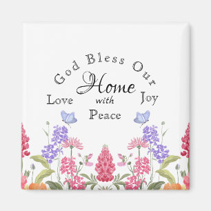 Aimant Dieu bénisse notre maison Fleurs sauvages floraux 