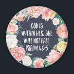 Aimant Dieu Est Dans Son Chrétien Floral<br><div class="desc">Dieu est en elle Elle ne tombera pas psaumes 46:5 aimant chrétien floral. La Bible verset Écriture citation pour quiconque aime Dieu et Jésus Christ. Dispose d'une belle couronne pastel rose vif sur un arrière - plan bleu marine.</div>