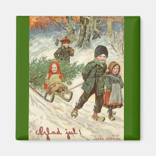 Aimant "Dieu juil !" ou des petits enfants dans la neige