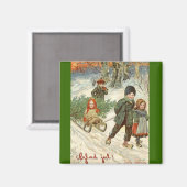 Aimant "Dieu juil !" ou Petits enfants dans la neige (Recto/Verso)