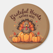 Aimant Dinde de Thanksgiving à Cœurs Reconnaissants (Devant)
