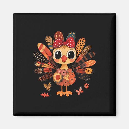 Aimant Dinde de Thanksgiving Mignon Ruban Coquette Fille (Devant)