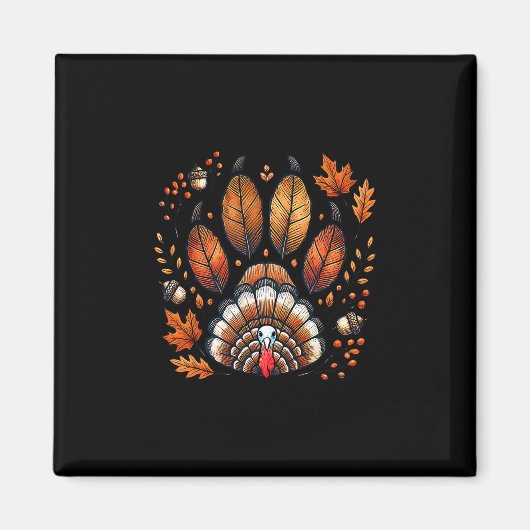 Aimant Dinde Empreinte de Patte de Chien Automne Thanksgi (Devant)