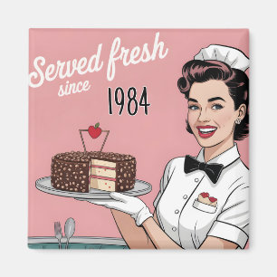 Aimant Diner Pin-Up : serveuse rétro et année personnalis
