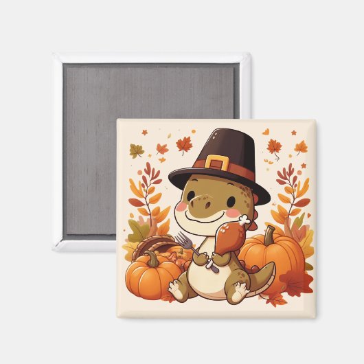 Aimant Dinosaur de Thanksgiving mignon (Recto/Verso)