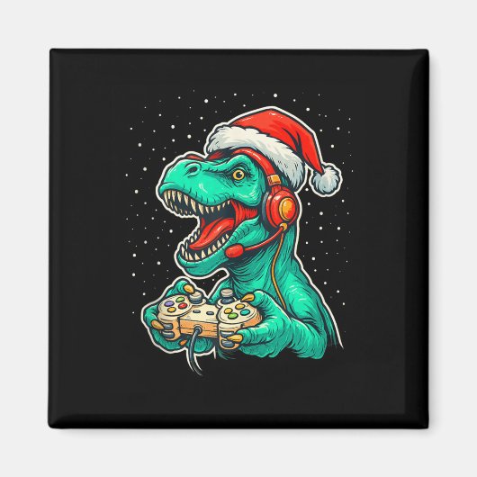 Aimant Dinosaur T Rex Jeu Vidéo Jeu Santa Hat Christ (Devant)