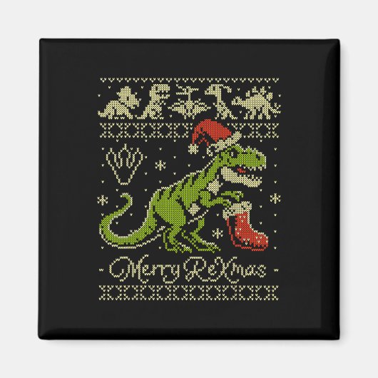 Aimant Dinosaur Ugly Christmas Sweater - Funny Noël  (Devant)