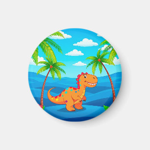Aimant Dinosaure de dessin animé dans une scène tropicale