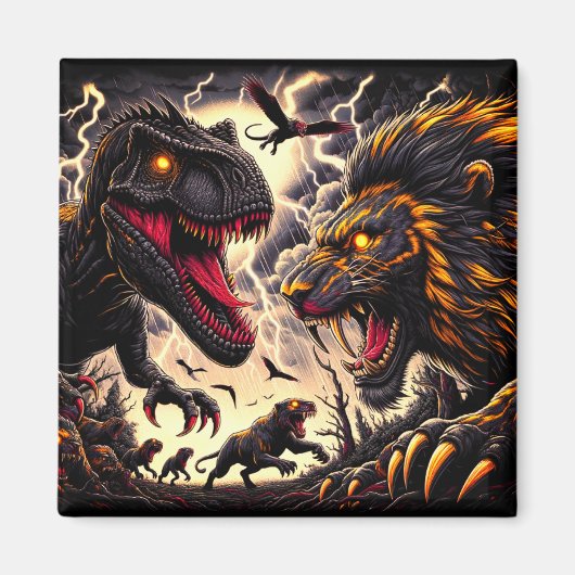 Aimant Dinosaure et Lion combat (Devant)