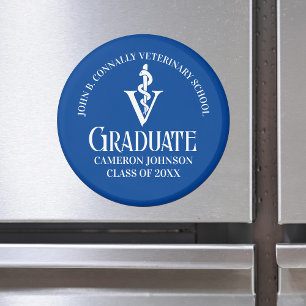Aimant Diplôme de l'école vétérinaire bleue personnalisée