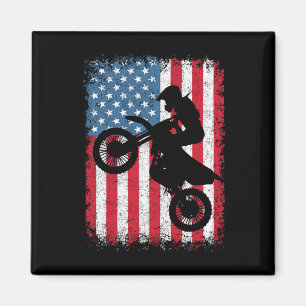 Aimant Dirt Bike Motocross Biker Drapeau Américain 4 Juil