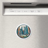 Aimant Disk Golf in the Woods Retro Vibe Art (In Situ (Lave-vaisselle))