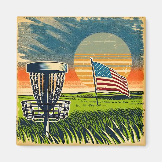 Aimant Disque Drapeau vintage Américain Golf Vintage Sun (Devant)