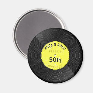 Aimant Disque Vinyle Rétro Rock N Roll Jaune Anniversaire