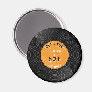Aimant Disque Vinyle Rétro Rock N Roll Orange Anniversair