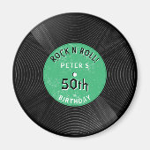 Aimant Disque Vinyle Rétro Rock N Roll Vert Anniversaire (Devant)