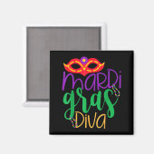 Aimant Diva de Mardi Gras - Masque et perles Design (Recto/Verso)