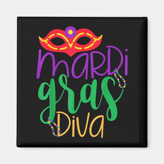 Aimant Diva de Mardi Gras - Masque et perles Design (Devant)