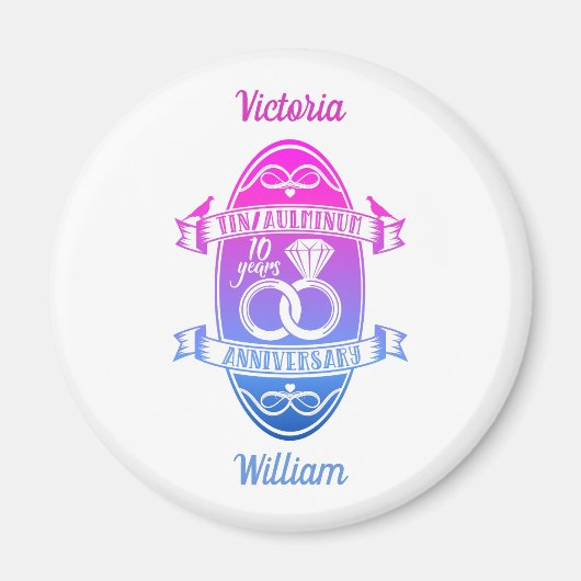 Aimant Dixième 10e anniversaire de mariage TIN ALUMINIUM (Devant)