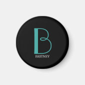 Aimant DIY Large Monogram & Name, Teal/White Text, Black (Devant)