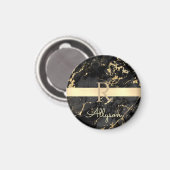 Aimant do-it-yourself Nom & Monogramme, Barre Or, Marbre  (Recto/Verso)