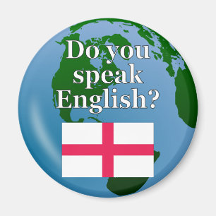Aimant "Do you speak English ?" en anglais. Flag & globe