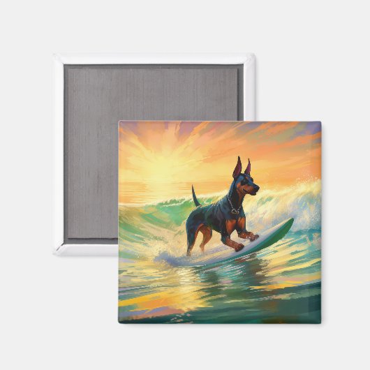 Aimant Doberman Beach Surf Peinture (Recto/Verso)
