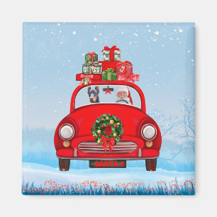 Aimant Doberman Chien En Voiture Avec Le Père Noël