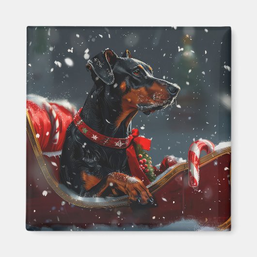 Aimant Doberman Chien Noël Festif (Devant)