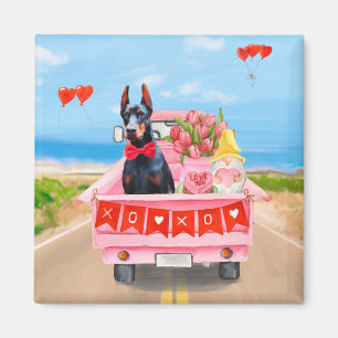 Aimant Doberman Chien Saint-Valentin Coeurs de camion